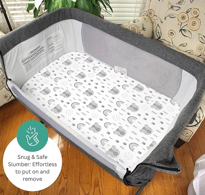 Bassinet Sheets for Mika Micky, Evolur, Larex, Taylengrow Baby, Newton Baby Bedside Sleeper by TansyPanda, 3PC, 33x20, Ultra Soft, Breathable, Snug Fit, Unisex Boys, Girls, Gray (Woodland Rainbow)