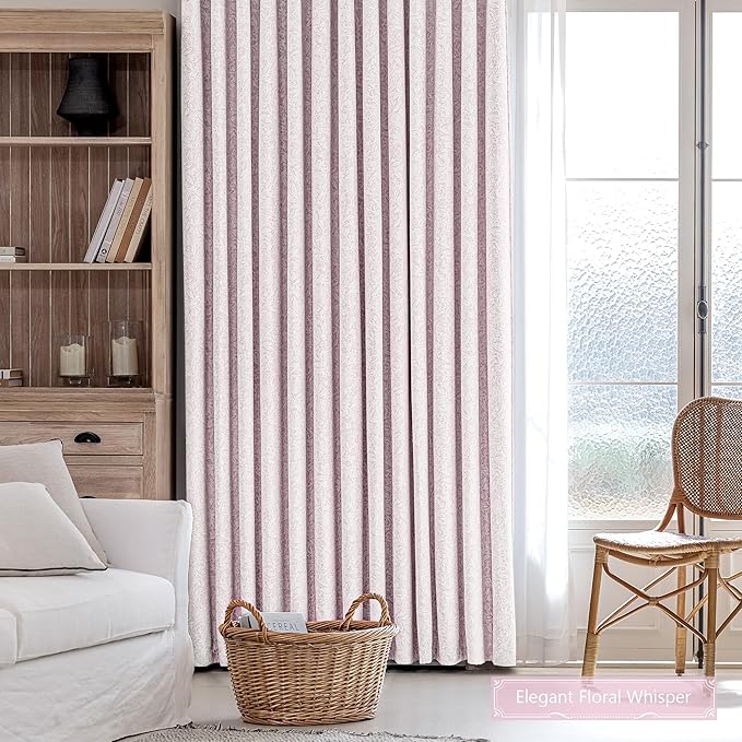 Metro Parlor Pink Floral Blackout Curtains 84 Inches Long for Bedroom, Jacquard Chenille Patterned Vintage Flower Curtains for Living Room Darkening Thermal Insulated Grommet Window Drapes, 2 Panels