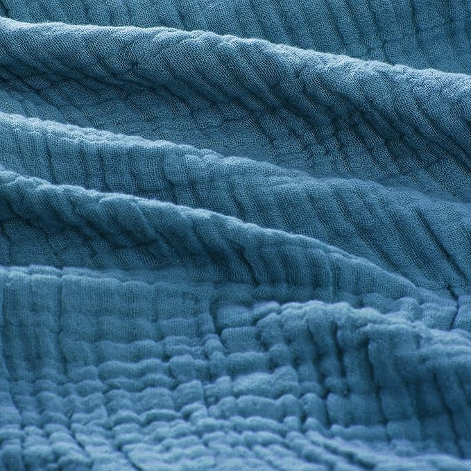 Carriediosa 100% Cotton Muslin Throw Blanket 108" X 90" King Size，4-Layers Summer Gauze Throws for Bed Couch，Soft Lightweight Breathable Linen Blankets Bedspread for Adults All Season，Dusty Blue