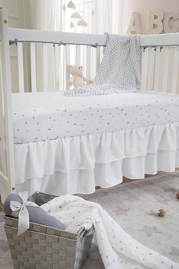 American Baby Company 2 Pack 100% Natural Cotton Fitted Crib Sheets 52" x 28" - Soft, Breathable, Hypoallergenic & Gentle Toddler Bed Sheets, Gray Star/Gray Zigzag, Neutral for Boys & Girls
