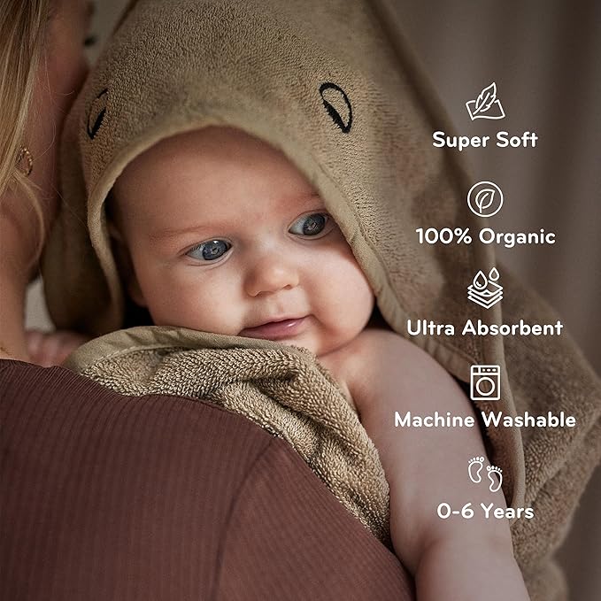 Baby Hooded Towel – Organic Cotton Baby Bath Towels, 32" x 32" Super-Soft and Absorbent Baby Towels for Newborn 2-Pack (Towel Dino Green Moss/Dino Tradewinds)