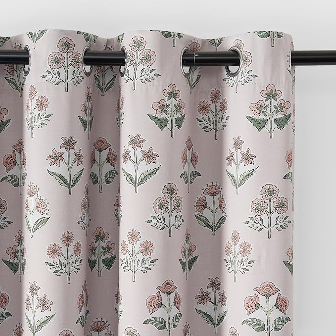 RYB HOME 100% Blackout Floral Curtains 63 Inches Long, Grommet Room Darkening Thermal Insulated Vintage Patterned Flower Drapes for Bedroom Living Room Dining Room, Pink, W52 x L63, 2 Panels
