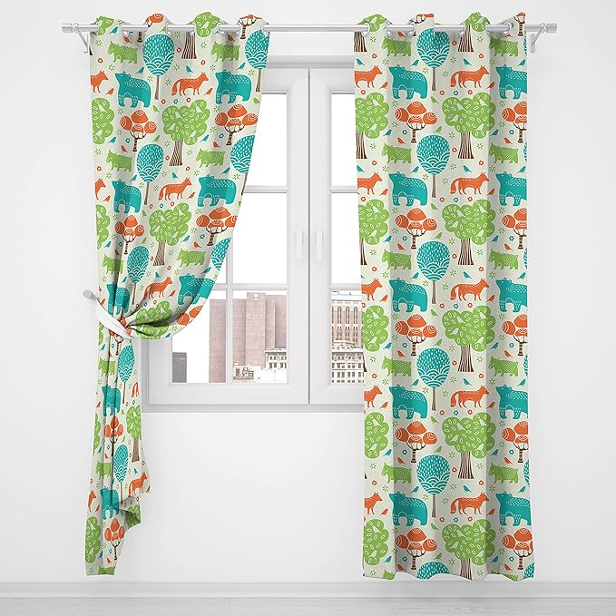Kids Blackout Curtains ,Room Curtains Pattern Printing Cartoon Trees Forest Animals Blackout Curtains 55x63inch(140x160cm)