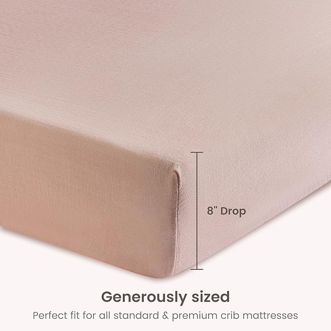 Bioweaves Organic Cotton Muslin Mini Crib Sheet, GOTS Certified Fitted Mini Crib Mattress Sheet, Extra Soft & Breathable for Toddler, Baby Boys & Girls, 38" x 24", 5 Inch Pocket, Dusty Pink