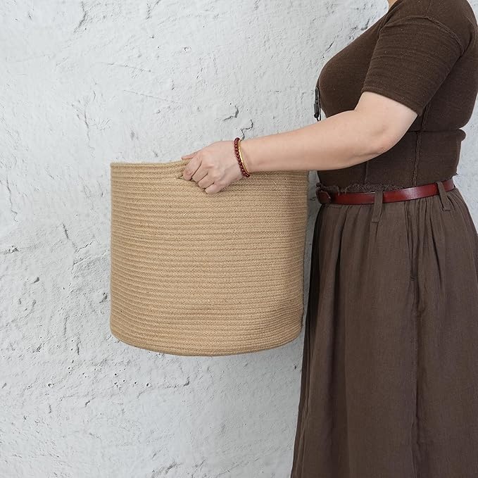 Jute Rope Basket For Girls Boys Kids 16”X14” Baby Laundry Baskets Nursery Bin Round Woven Basket Organizer For Storage Toys Blankets Shoes Clothes