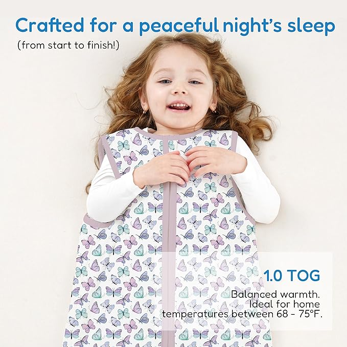 TotAha Butterfly Toddler Sleep Sack 1.0 TOG for 2T-3T-4T Girls, Buttery Soft Sleeping Sacks with 2-way Safe Zipper, Premium All Season Sleep Bag