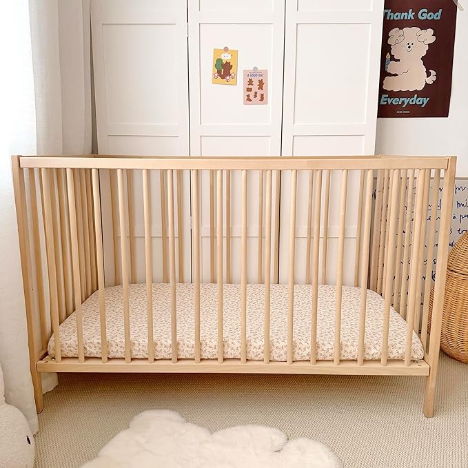 BuLuTu Muslin Pack N Play Mattress Sheets 38"x26", 2 Pack Mini Crib Fitted Sheets for Girls Boys, 100% Cotton Soft Breathable Baby Mattress Sheet 360° Mattress Wrapping, Camellia & Azalea