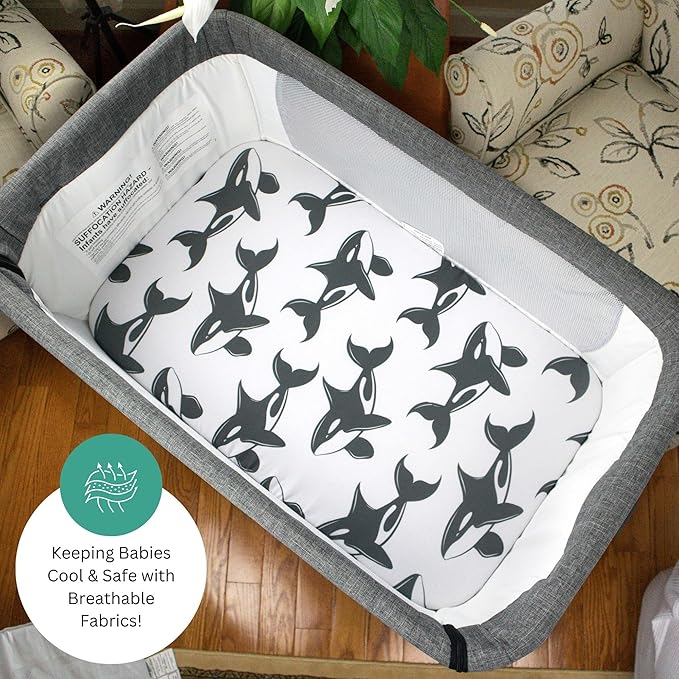 Bassinet Sheets for Papablic, CoZee, Cowiewie, Ezebaby, Nawahev Baby Bassinet Bedside Sleeper by TansyPanda, 3PC, 33x20, Ultra Soft, Breathable Snug Fit, Unisex Boys Girls, Gray White (Ocean Fish)
