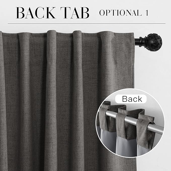 RYB HOME Grey 100% Blackout Linen Curtains 78 inch Long, Thermal Insulated & Privacy Assurd Home Decor Drapes for Bedroom/Office/Nursery, Rod Pocket & Back Tab Window Treatment, W52 X L78, 2 Panels