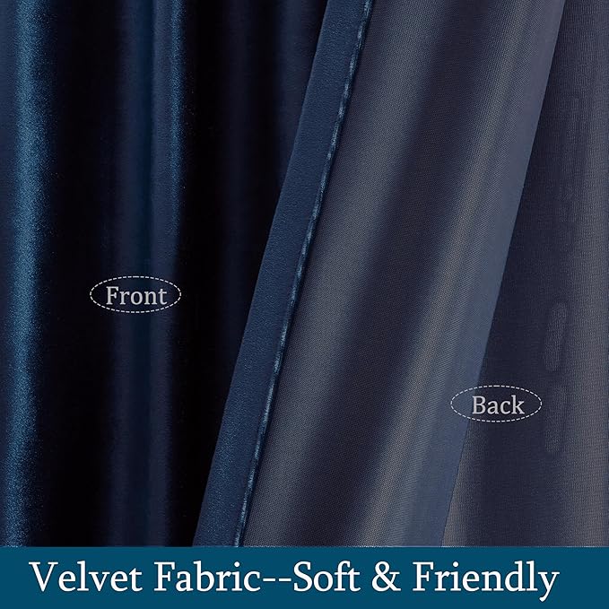 PRIMROSE Navy Blue Velvet Curtains 84 inch Long for Living Room,Set of 2 Panels Blackout Rod Pocket Back Tab Window Treatment Room Darkening Heavy Decorative Curtains Drapes for Bedroom