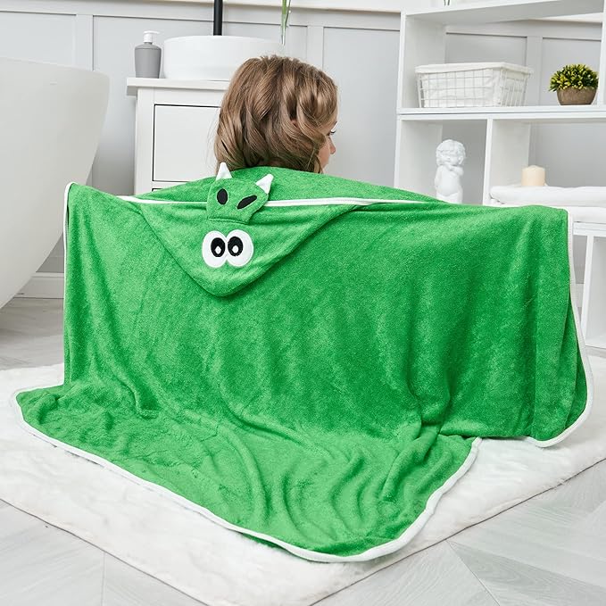 HIPHOP PANDA Hooded Towel - Rayon Made from Bamboo, Bath Towel with Bear Ears for Newborn, Babie, Toddler, Infant - Absorbent Large Baby Towel - Dinosaur, 30 x 30 Inch