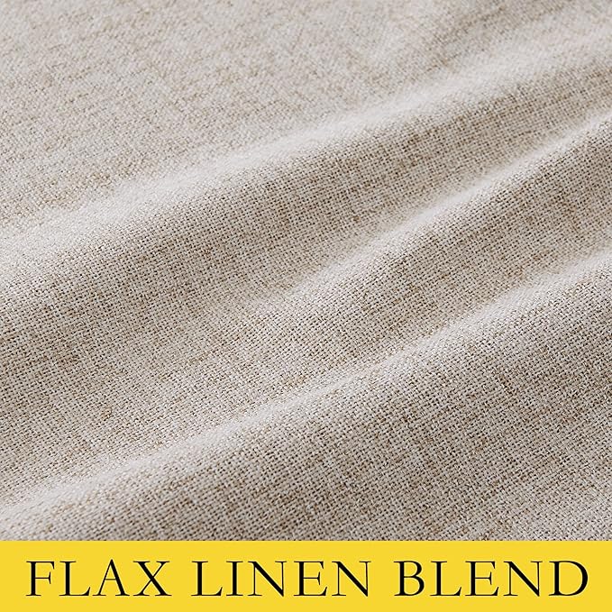 NICETOWN Natural Bedroom Full Blackout Linen Curtain Panels, Thick Linen Blend Classic Rod Pocket Back Tab Blackout Draperies with White Thermal Insulated Liner for Windows (Set of 2, 52 by 72-inch)