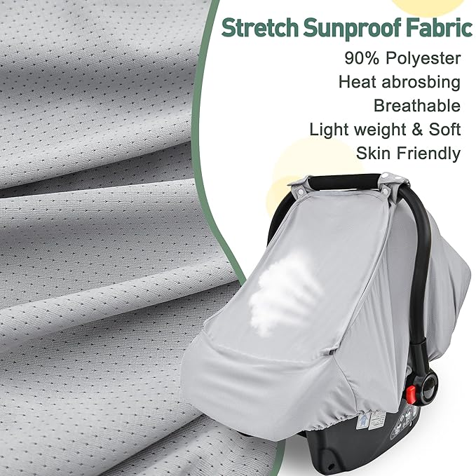 Baby Car Seat Cover,Sunproof Car Seat Canopy for Babies, Extra Large Mesh Window Baby Car Seat Sun Shade Cover,Infant Carseat Covers for Summer/Autumn Use(Gray)