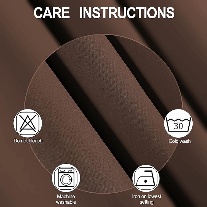 LEMOMO 100% Blackout Chocolate Brown Curtains with Black Lining/52 x 84 Inch/Set of 2 Panels Thermal Insulated Room Darkening Curtains for Bedroom