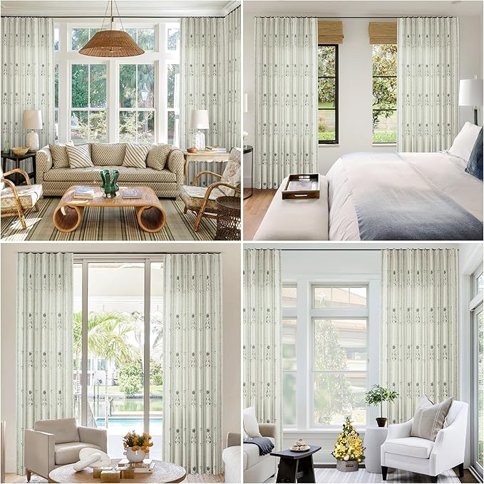 Pinch Pleated Curtains for Living Room Bedroom Dining Room - 120 Inches Light Filtering Floral Curtains Luxury Linen Drapes Farmhouse Window Curtains with Hooks and Rings - 2 Panels Set