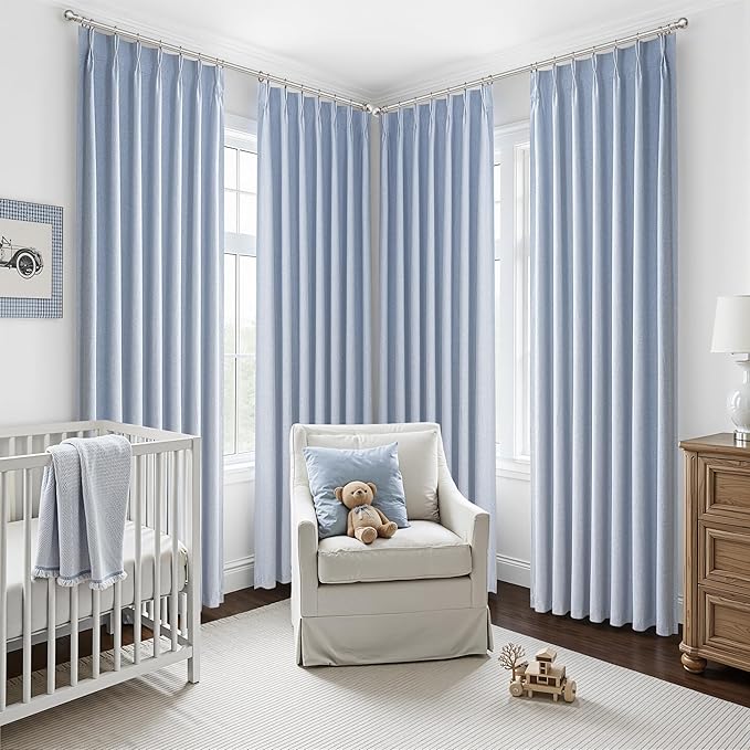 DustyBlue 102 Inches Long Blackout Curtains for Kids Bedroom 2 Panels Set, Pinch Pleated Living Room Curtain Linen Thermal Coastal Drapes Floor to Ceiling Track Light Blue Decor (40"Wx102"L)