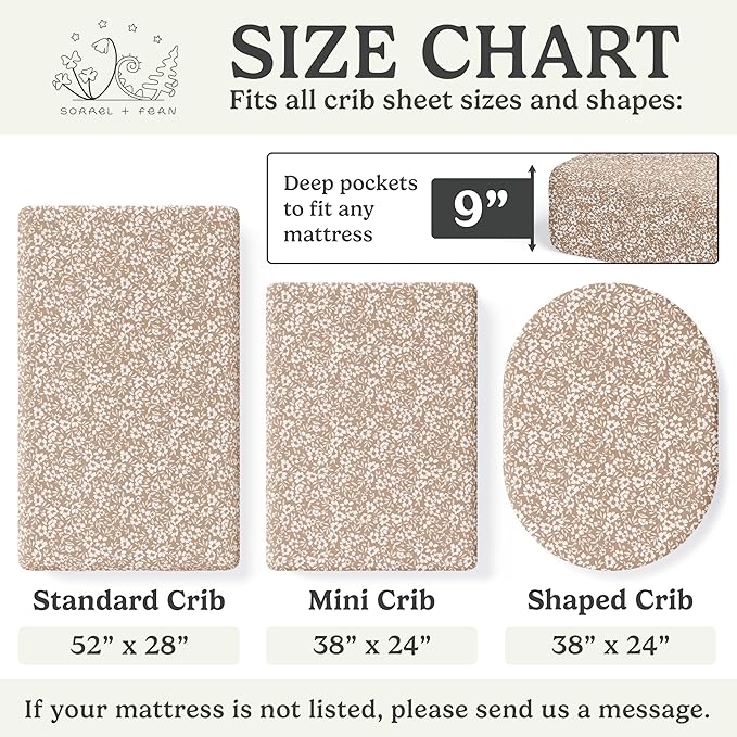 Crib Sheets Neutral - Fitted Baby Crib Sheets Bed for Girl Boy - 2 Pack Standard & Toddler Mattress (Poppy Fields) - Buttery Soft Organic Cotton Blend