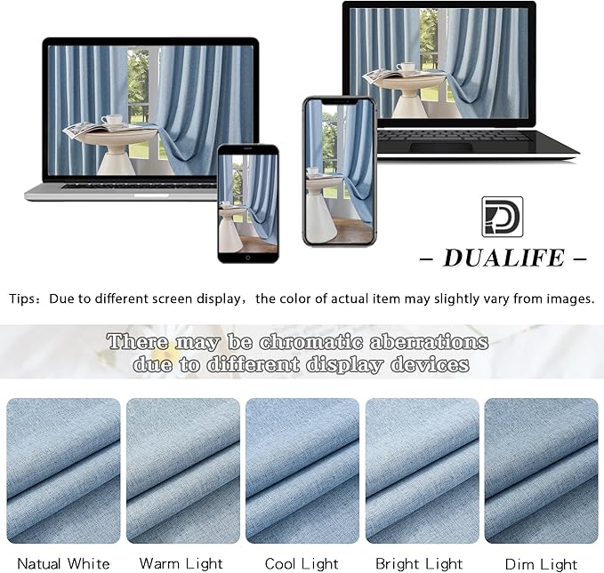 DUALIFE Blackout Linen Curtains 72 Inch Curtains 2 Panels Energy Smart Light Blocking Thermal Insulated Window Drapes for Bedroom Back Tab/Hook Belt/Rod Pocket 50x72 Inch 2 Panels Set Dusty Stone Blue