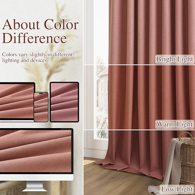 Guken 100% Blackout Curtains 80 Inch Length 2 Panels Set for Girls Bedroom Back Tab Thermal Insulated Black Out Linen Drapes Room Darkening Window Curtains 80 Inches Long,Dusty Rose