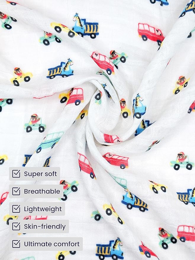 Muslin Swaddle Blankets, Soft Breathable Cozy Baby Blankets for Newborn Boys and Girls, 47” X 47“, 2 Pack Receiving Swaddles, 70% Viscose from Bamboo 30% Cotton (Little Explorers)