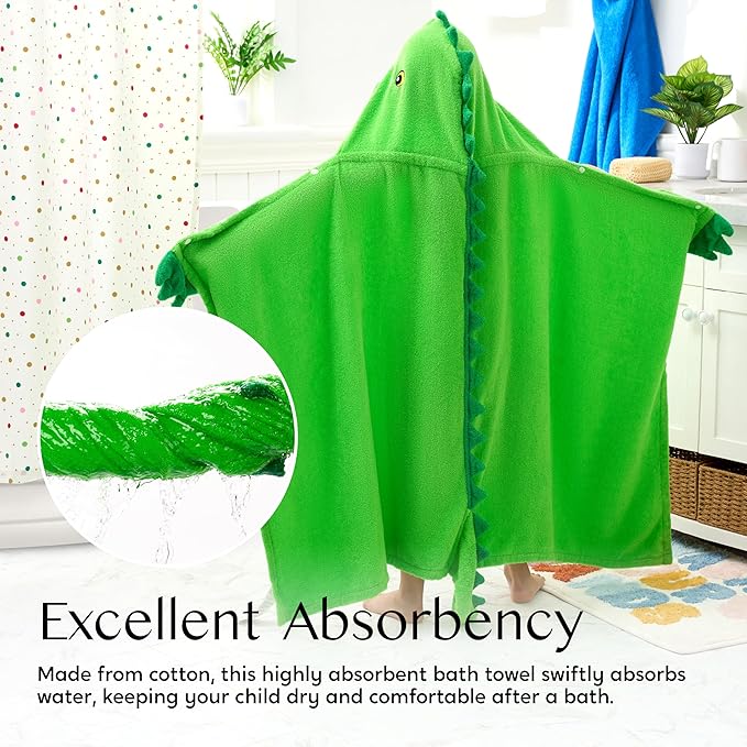 Joiedomi Dinosaur Hooded Towel for Kids Soft 100% Cotton Bath Beach Towel 30" x 50" for Kids 3-10 Years Toddler Pool Poncho with Hood Absorbent Swim Wrap for Boys Girls