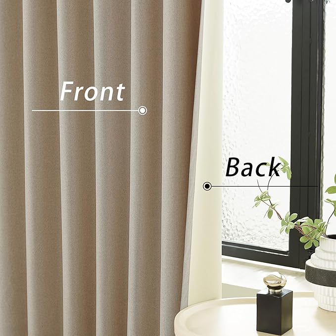 DUALIFE Faux Linen Blackout Taupe Curtains 80 Inch Long,Farmhouse Back Tab Rod Pocket Curtains Room Darkening Thermal Insulated Drapes for Bedroom Living Room,W50 x L80,2 Panels