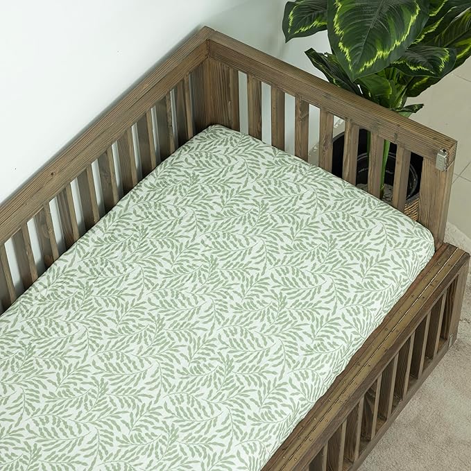 Dreamology Standard Muslin Crib Sheets,100% Cotton Muslin Crib Sheet,1 Pack, Baby Crib Sheet Girls, Boys, 100% Cotton Crib Sheets Fitted, 52x28 Crib Mattress Sheets, Muslin Sheets | Leaves