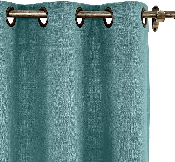 ChadMade 50W x 84L Inch Everglade Teal Faux Linen Curtain Drapes with Blackout Lining, Room Darkening Antique Bronze Grommet Curtain for Sliding Glass Door Patio Door Living Room (1 Panel)