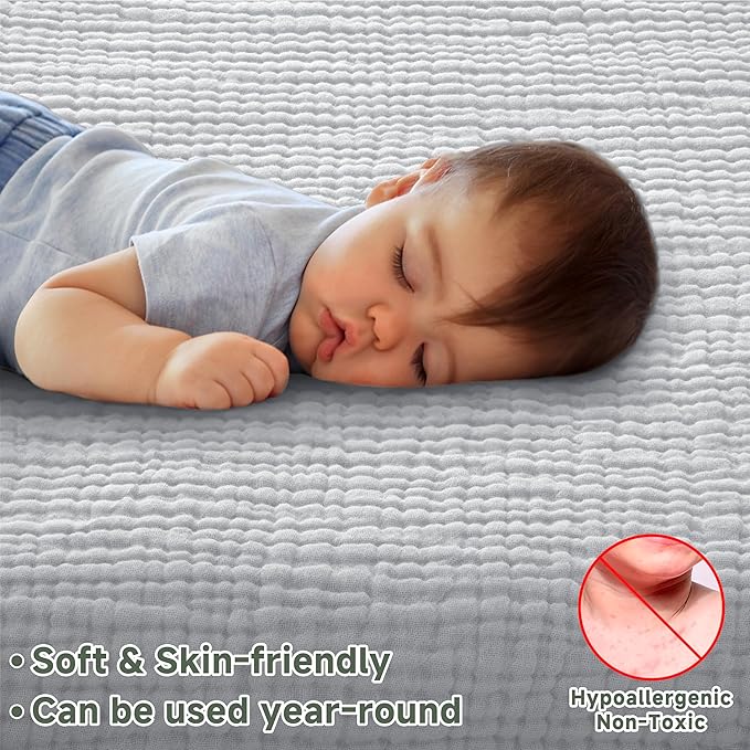 Pro Goleem 2 Pack Muslin Crib Sheets for Boys and Girls, Soft Breathable Neutral Fitted Cotton Baby Bed Sheets Set for Standard Crib Mattress & Toddler Mattress 52"x28", (Grey＆Green)
