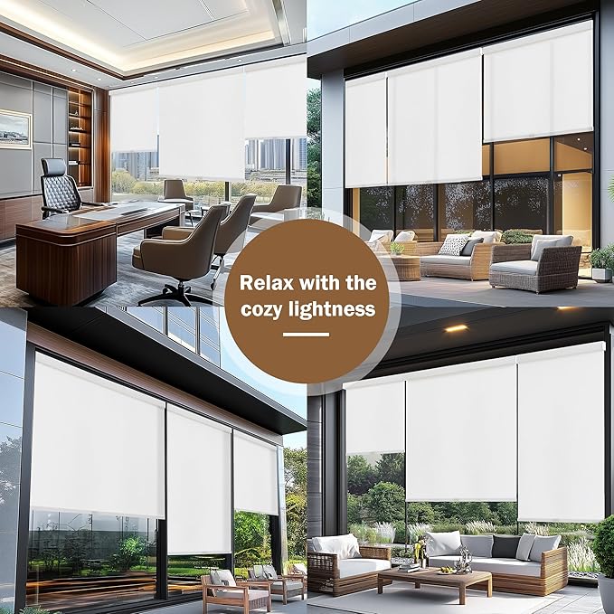 AOSKY Light Filtering Roller Shades Cordless Blinds for Windows, 1% Openness Free-Stop Shades with Valance, Thermal Insulated Fabric, UV Protection, Natural Woven Blinds（50" W x 72" H, White）