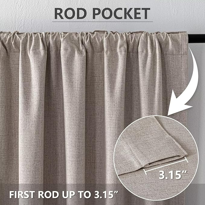 100% Blackout Curtains 84 inch Length 2 Panels Faux Linen Long Drapes for Bedroom Nursery Living Room Black Out Room Darkening Curtain Thermal Insulated Back Tab Rod Pocket(W52 x L84, Beige)