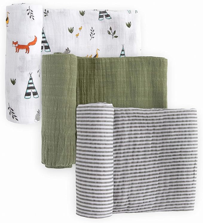 Little Unicorn Muslin Swaddle Blanket for Newborns & Infants | Soft & Breathable Fabric | Set of 3 Baby Blankets for Swaddling, Nursing, Shower Gifts (Forest Friends)