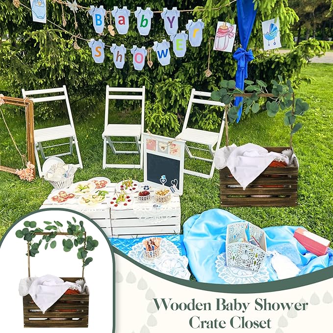 Barydat Wooden Baby Shower Crate Closet, Baby Basket with Handle, Personalized Basket Gifts, Easy Assembly Baskets for Newborn Boy Girl Welcome Gift for New Mom Parents(Dark Walnut)