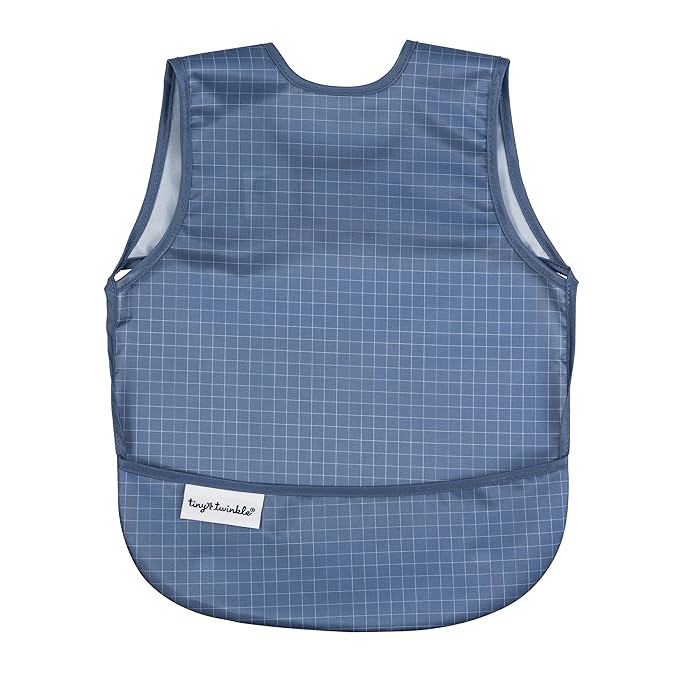 Tiny Twinkle Mess Proof Baby Bib for Girls | Waterproof Toddler Bib for Eating | Baby Apron for Feeding | Machine Washable | Perfect Shower Gift (Grid, 6–24M)