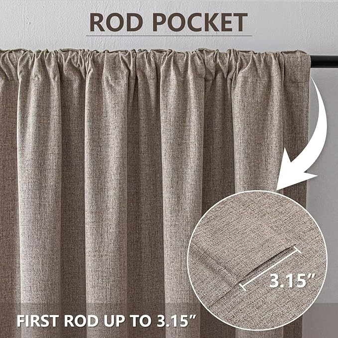 100% Blackout Curtains 96 inch Length1 Panel Faux Linen Long Drapes for Bedroom Living Room Black Out Room Darkening Curtain Thermal Insulated Back Tab Rod Pocket(W37 x L96, Beige)