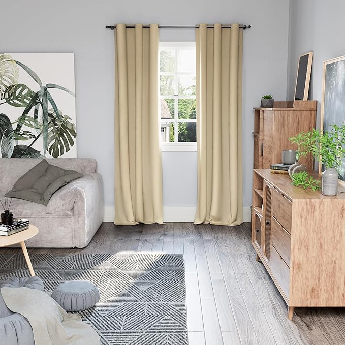 BGment Blackout Curtains for Bedroom 84 Inch Length 2 Panels Set, Thermal Insulated Bedroom Curtains Soundproof Room Darkening Window Curtain Drapes, Each Grommet Curtains 42 Inch Wide, Beige