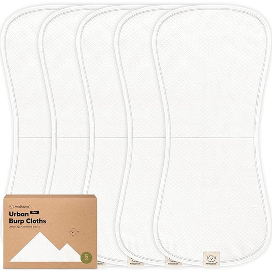KeaBabies 5-Pack Organic Burp Cloths Baby Girl, Boy - Extra Large, Absorbent Baby Burp Cloths,Soft Burping Cloths for Babies,Newborn Burp Clothes,Cotton Burp Rags,Thick Burp Cloth(Soft White/Quin)