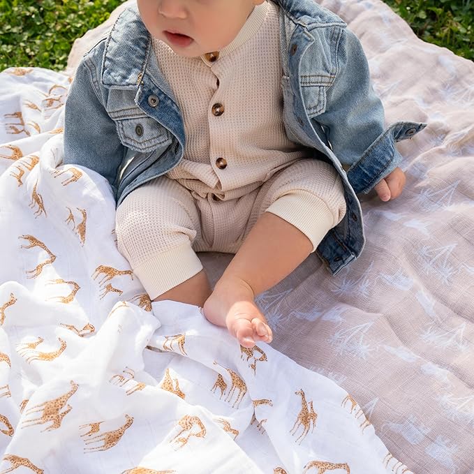 aden + anais Boutique Organic Swaddle Blanket 4-Pack – 100% Organic Cotton Muslin, Large, Soft, Breathable Receiving Blankets for Infants – Lightweight Multi-Use Baby Swaddles, Safari Dreams