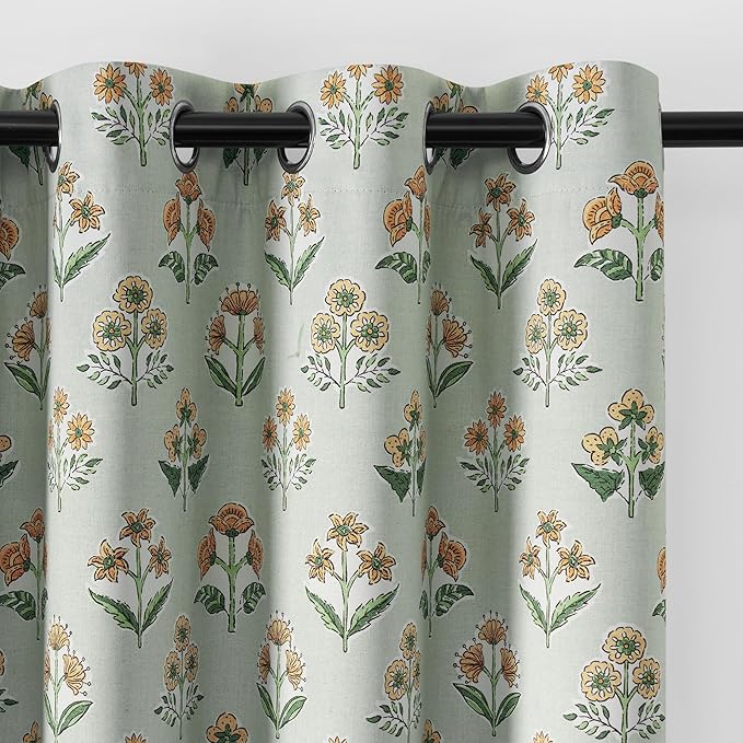 RYB HOME 100% Blackout Curtains 84 Inches Long for Bedroom Living Room, Green Floral Farmhouse Room Darkening Soundproof Patterned Window Treatment Drapes for Dining Room, W52 x L84, 2 Panels