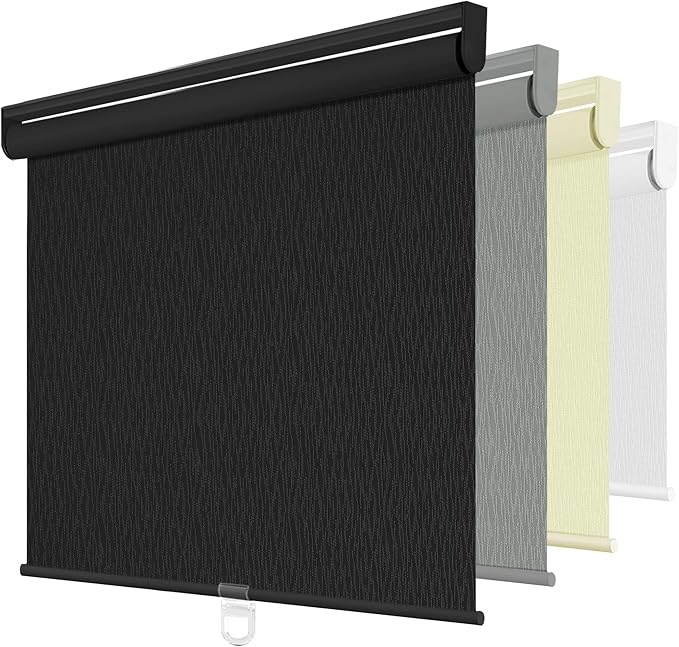 ChrisDowa Blackout Roller Shades for Windows, Striped Pattern Cordless Pull Down Door Blinds with Privacy, Thermal Insulated Window Shades for Living Room, Home and Office. Black, 37" W x 72" H