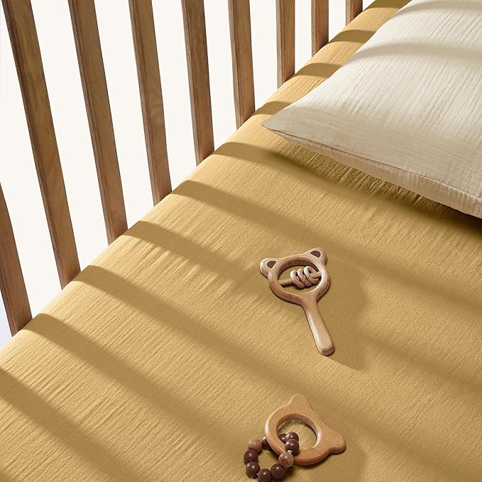 Bioweaves Organic Cotton Muslin Bassinet Sheet, GOTS Certified Extra Soft Fitted Sheet, Universal Fit for Oval Baby Bassinet Mattresses, 33" x 17", 4 Inch Pocket, Honey Glow