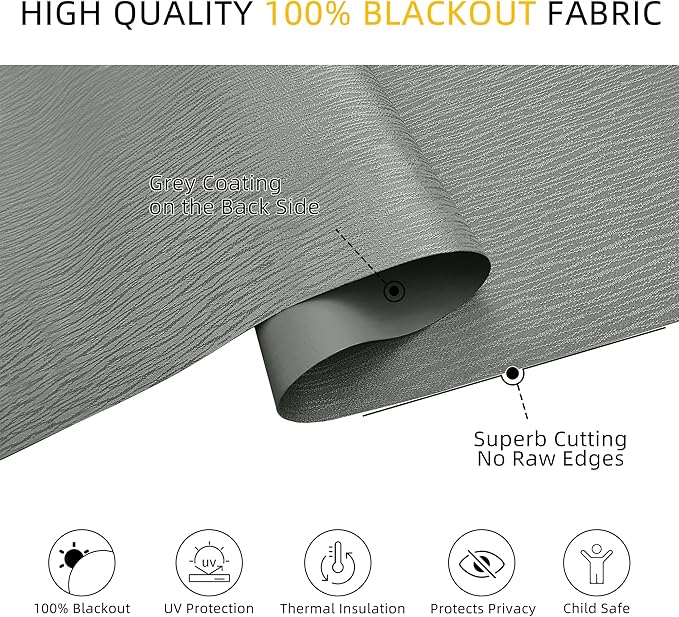 ChrisDowa Blackout Roller Shades for Windows, Striped Pattern Cordless Pull Down Door Blinds with Privacy, Thermal Insulated Window Shades for Living Room, Home and Office. Grey, 36" W x 72" H