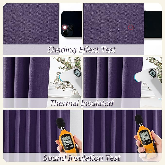 Guken 100% Blackout Curtains 96 Inch Length 2 Panels Set for Living Room Bedroom Back Tab Thermal Insulated Black Out Linen Drapes Room Darkening New Purple,52x96