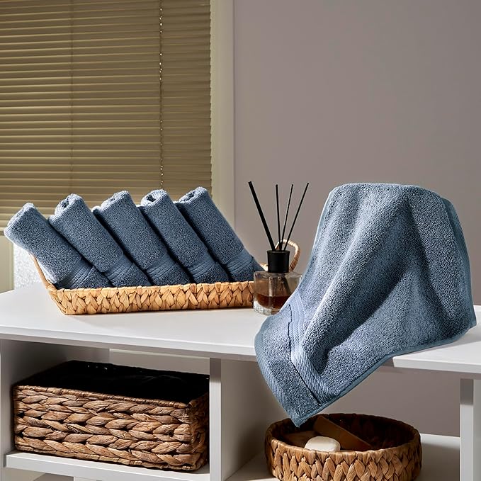 Ozdilek 6-Piece Washcloth Set 13x13 100% Turkish Cotton, 600 GSM, Soft, Gentle on Sensitive Skin, Multi-Purpose Use, Washable, Reusable, Ideal for Baby Care & Spa 6 Towels (Ocean Blue)