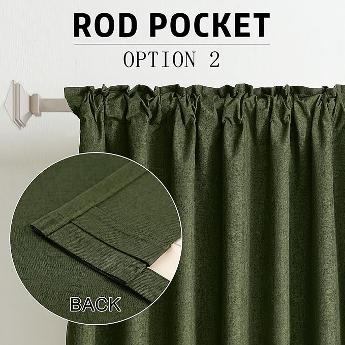 Olive Green 102 Inch Length Curtains, 100% Blackout Curtains 84 Inch Extra Wide for Bedroom Thermal Insulated Noise Cancelling Pleated Heading Tape Ring Back Tab Kids Boho Drapes 2 Panel Set 84x102
