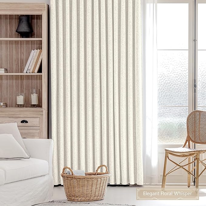 Metro Parlor Cream Floral Blackout Curtains 96 Inches Long for Bedroom, Jacquard Chenille Patterned Vintage Flower Curtains for Living Room Darkening Thermal Grommet Window Drapes,2 Panels,Light Beige