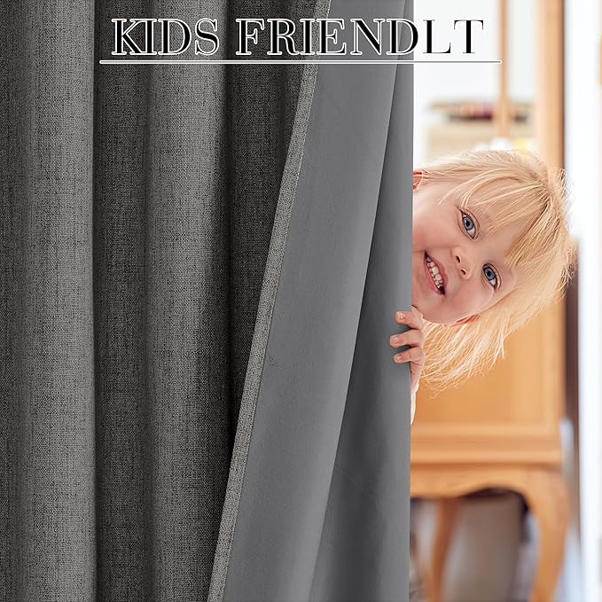 RYB HOME Grey 100% Blackout Linen Curtains 78 inch Long, Thermal Insulated & Privacy Assurd Home Decor Drapes for Bedroom/Office/Nursery, Rod Pocket & Back Tab Window Treatment, W52 X L78, 2 Panels