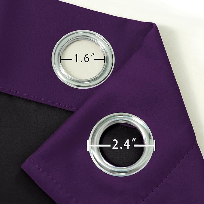 LEMOMO 100% Blackout Curtains 40 x 84 Inch/Purple Curtains 2 Panels with Black Lining Room Darkening Thermal Insulated Bedroom Curtains