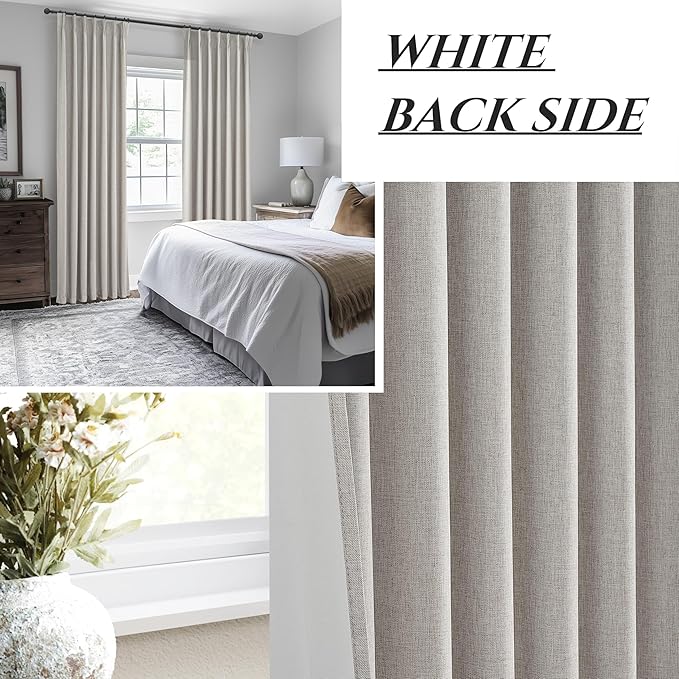 Natural Melange Black Out 54 Inches Long Boho Small Curtains 2 Panels Set, Farmhouse Short Curtain for Bedroom/Bathroom/Kitchen Thermal Insulated Flax Linen Pinch Pleated Bay Window Drapes (40"Wx54"L)