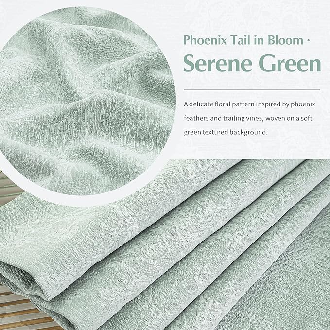 FMFUNCTEX Sage Green Floral Jacquard Blackout Curtains 84 Inches Long for Bedroom, Scroll Flower Chenille Farmhouse Curtain for Living Room Darkening Thermal Insulated Grommet Window Drapes 2 Panels